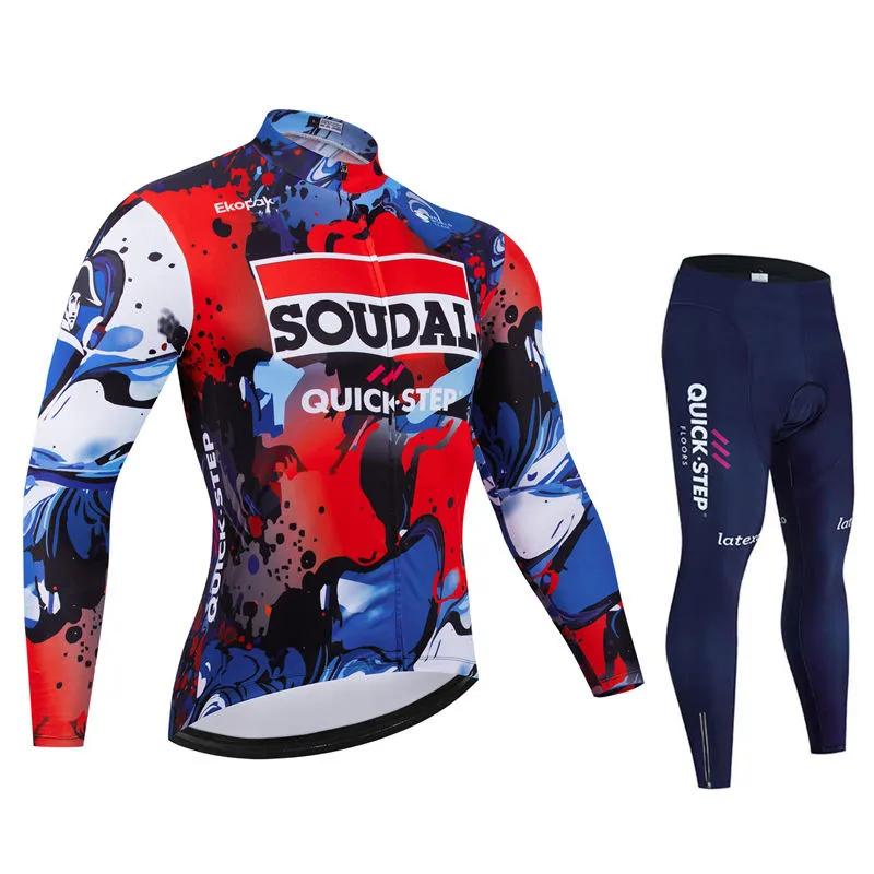 Команда Soudal Quick Step Осенний Велосипедный Джерси Комплект Мужская Велосипедная Одежда Одежда с Длинным Рукавом Велосипедная Форма MTB Джерси Одежда для Велоспорта