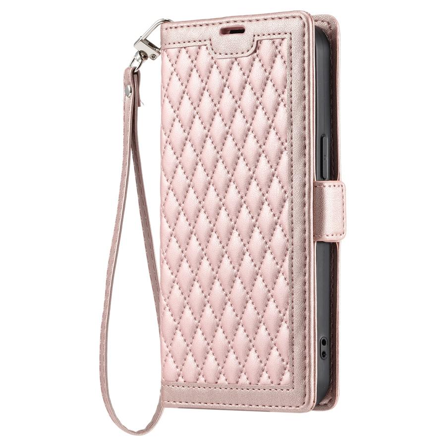 Тисненый клетчатый чехол-книжка из ПУ кожи для iPhone 17 16 15 14 13 12 11 Samsung Galaxy S25 S24 S23 A56 A55 кошелек отделение для карт ремешок чехол для телефона