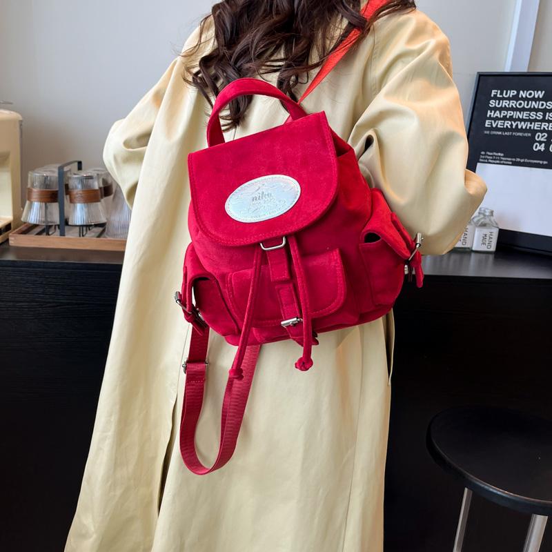 Однотонные рюкзаки большой емкости Fashi из искусственной замши 2026 года Новые женские сумки для поездок на работу Швейные нитки Мягкие рюкзаки