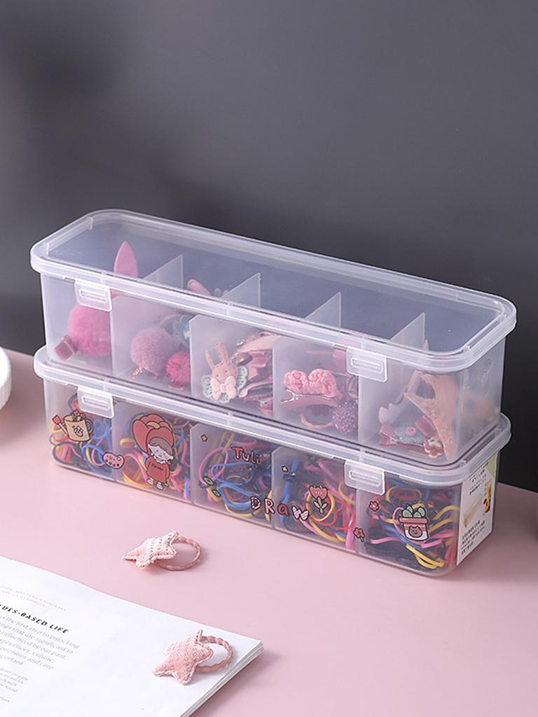 1 Transparent Cell Storage Box, Multi-Functional 5-Cell Storage Box, Suitable For Jewelry, Hair Band, Hair Clip Arrangement Box