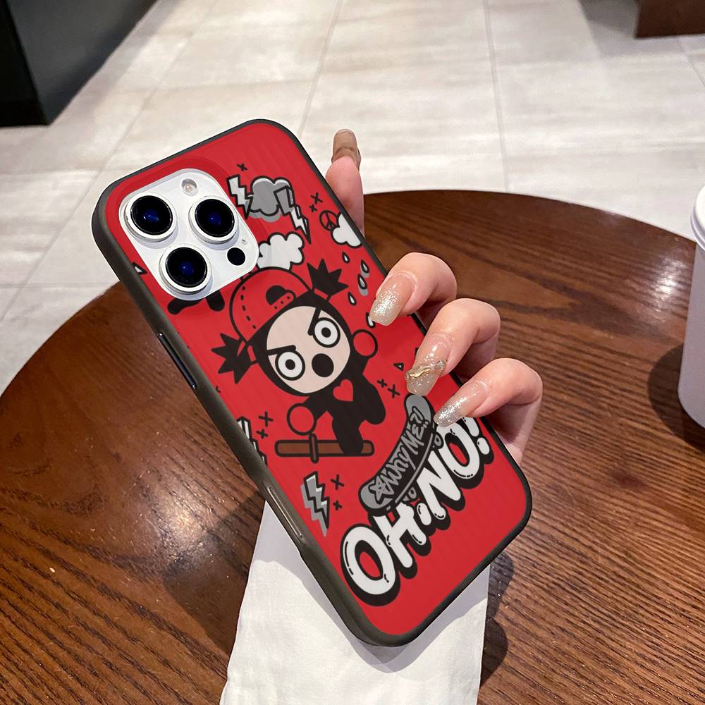 Animation Pucca Cate Phone Case For IPhone 17 16 15 14 13 12 11 Pro Max Plus Corrugated Bumper Back Cover Shell
