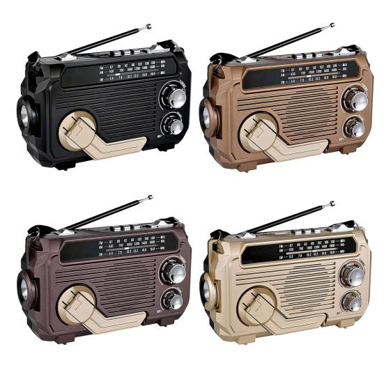 Solar Hand Crank Emergency Radio Rechargeable Waterproof Bluetooth-compatible Speaker AM/FM Solar Powered