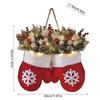 Christmas Gloves Wreath Hanging Ornament Decoration Frosted Pinecones And Red Berries For Holiday Home Wall And Stair Door Decor