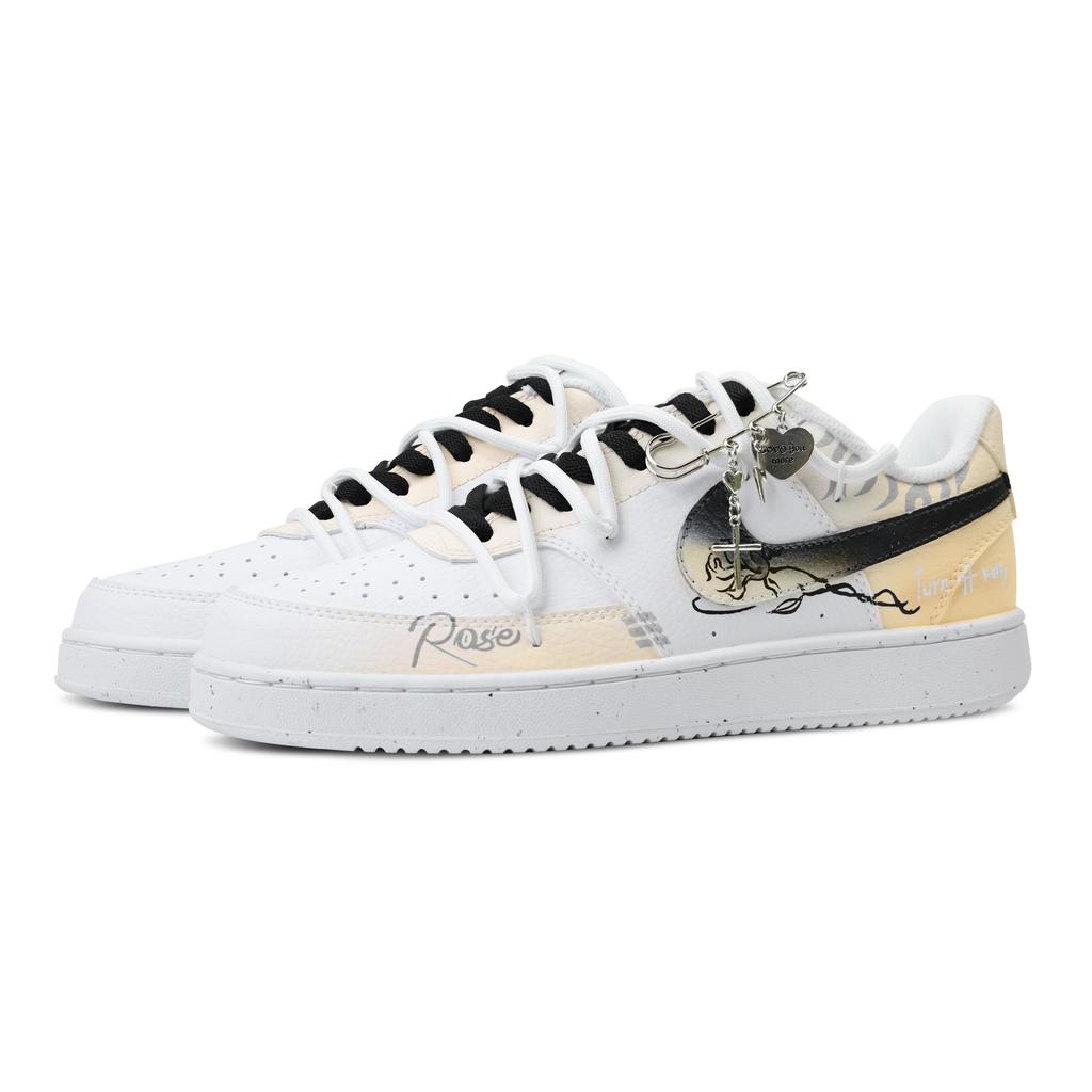 Nike Court Vision Skateboard Shoes Men's Low Top Yellow/White/Black DH2987-101(Team683---)