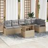 7-piece Garden Sofa with Beige Poly Rattan Cushions, 2-seater Garden Sofa with Storage and Beige Poly Cushions 3357573