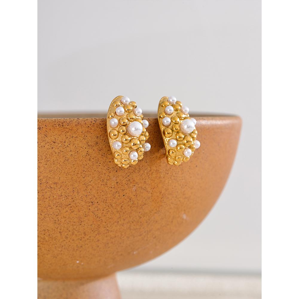 Yhpup Stainless Steel Vintage Fashion Imitation Pearl Fashion Earrings for Women Gold Color Jewelry