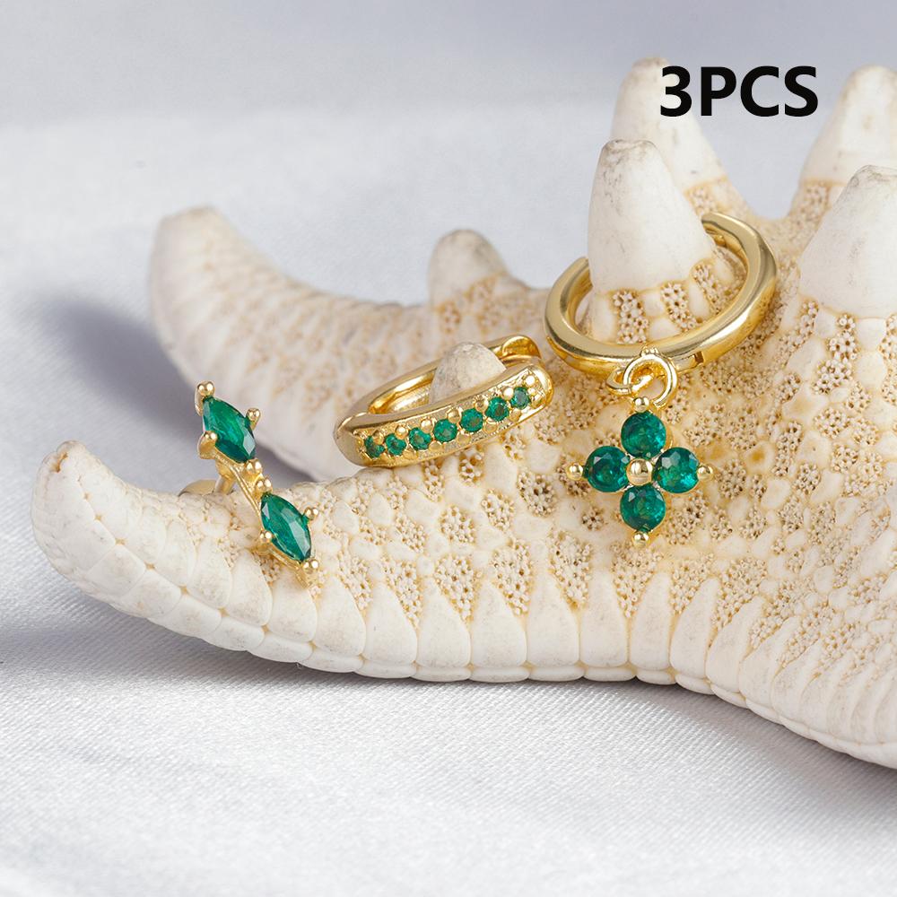 3 шт. зеленые циркониевые серьги-кольца в форме цветка женские крошечные серьги из нержавеющей стали для пирсинга хряща модные ювелирные наборы