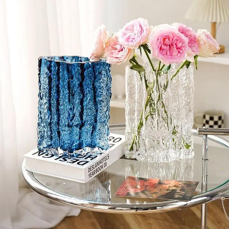 Instagram Premium Light Luxury Glacier Vase Glass Transparent Flower Arrangement Rose Flower Living Room Dining Table Decoration
