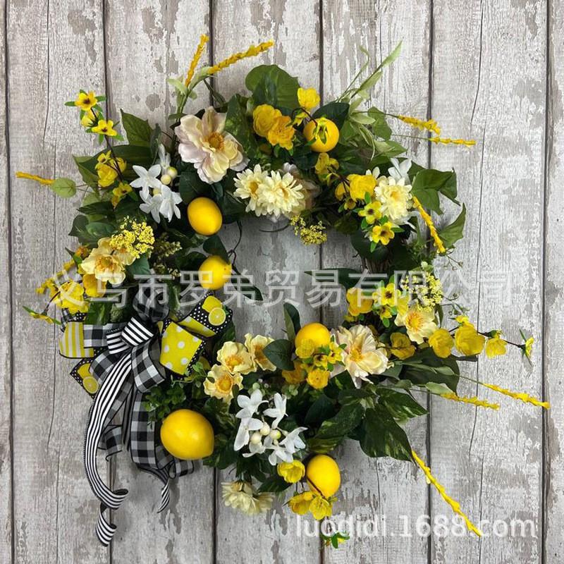 Artificial Lemon Peony Wreath Wall Hanging Decor Door Home Festival Party Decoration