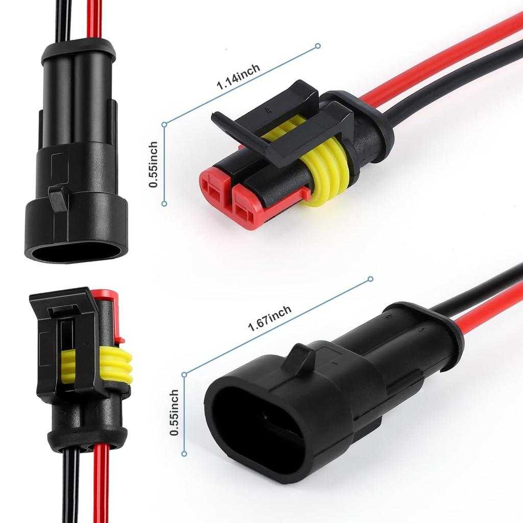 Водонепроницаемый 2-контактный разъем, 18AWG 10см штекерный и гнездовой разъем для проводов, подходит для автомобиля, грузовика, лодки и различных применений (5 шт.)
