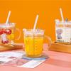 High Quality Kids Straw Cup with Lid and Handle Cute Glass Tumbler with Scale for Water Tea Milk Coffee Elephant Cartoon Pattern