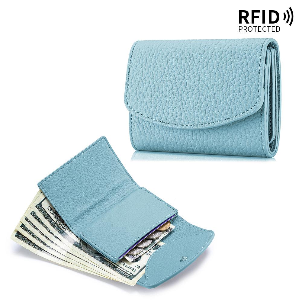 Маленький кожаный RFID-кошелек для женщин с отделением для монет, компактный трехскладной мини-карманный кошелек с отделением для купюр и держателями для карт