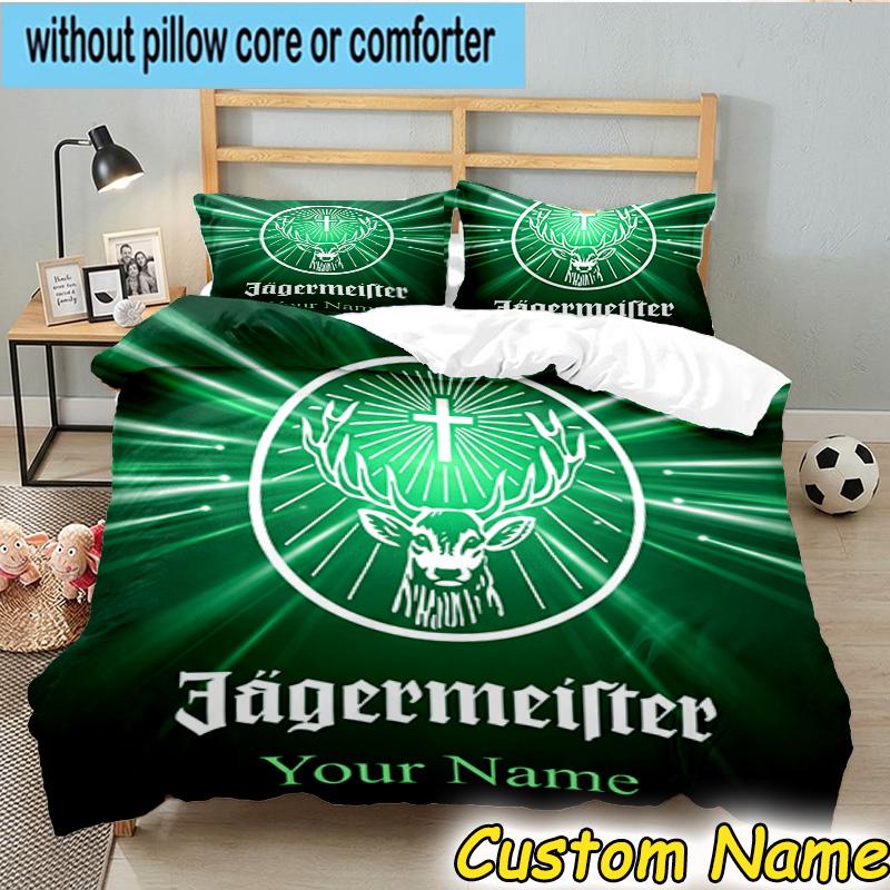 3pcs Custom Name Jager-meister Spirit Drink Bedding Set Includes 1 Duvet Cover & 2 Pillowcases for All Seasons Dormitory Home Decor Christmas gifts