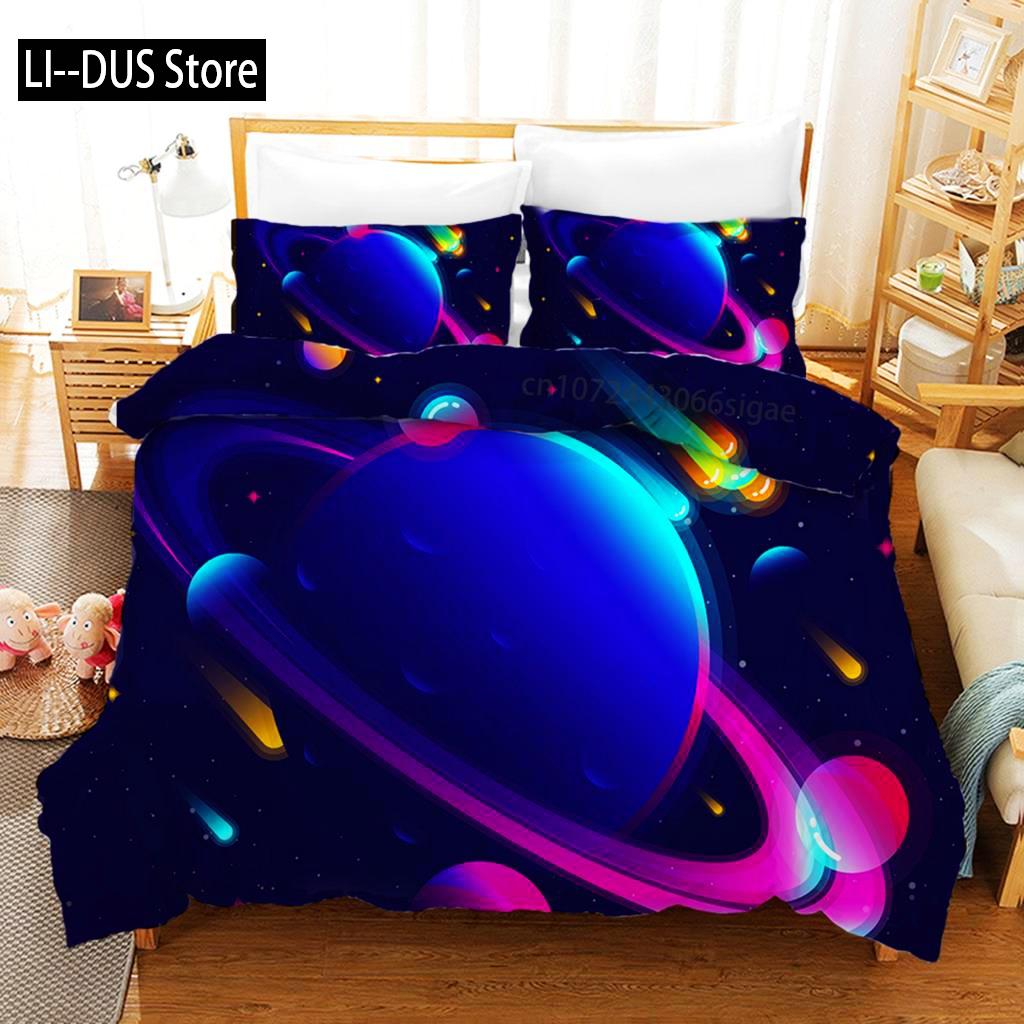 Комплект постельного белья Starry Sky Blue Orange Galaxy Starry Sky Theme Twin Комплект постельного белья из микрофибры Double Queen King Size Покрывало для пододеяльника