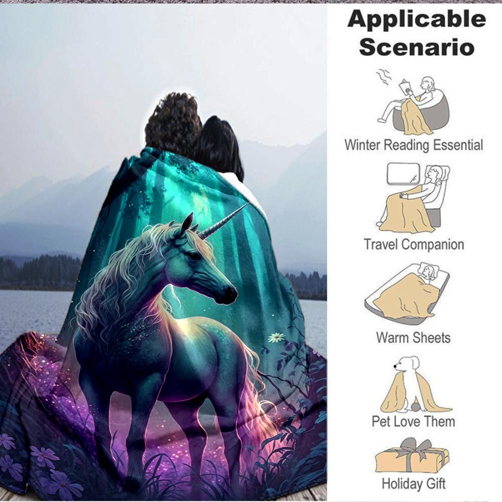 1Pc Unicorn Forest Blanket Soft And Comfortable Casual Warm Camping Travel Christmas Halloween Xmas Gift M928359