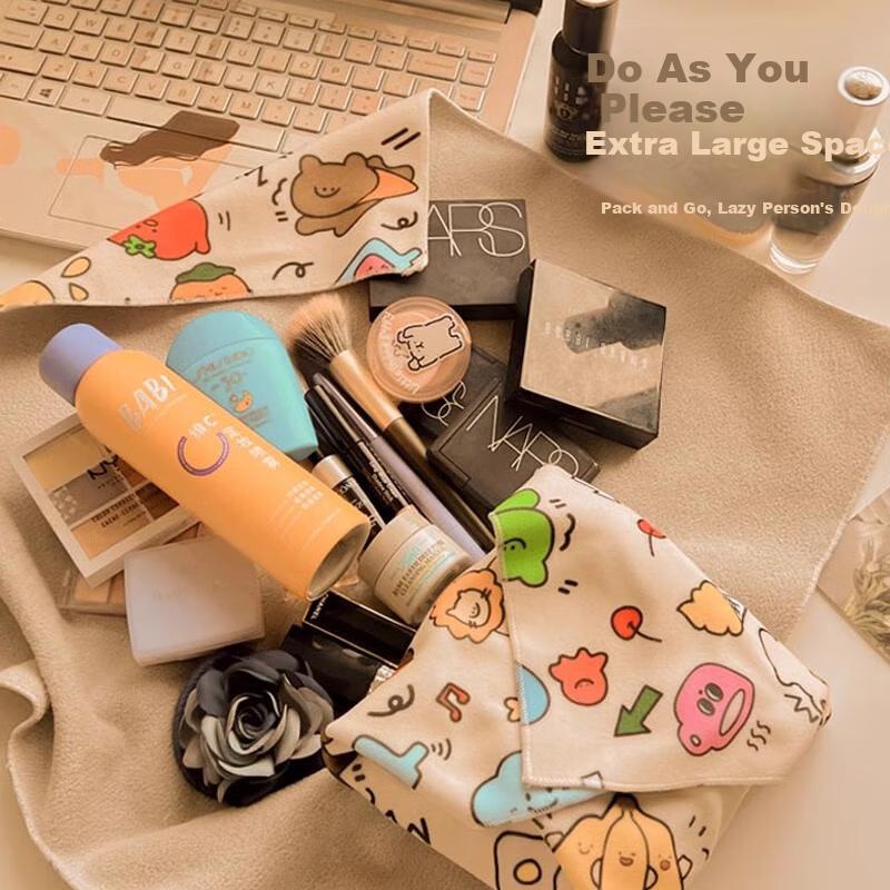 Xinqin Cosmetic Bag Magic Adhesive Cloth Large Capacity Skincare Storage Bag Camera Lens Protective Pouch Cat Cloth