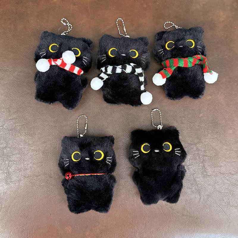 Soft Fluffy Black Cat Plush Keychain Adorable Cartoon Animal Pendant Skin-friendly Soft Filling Accessory for Key Holder BFF Gift