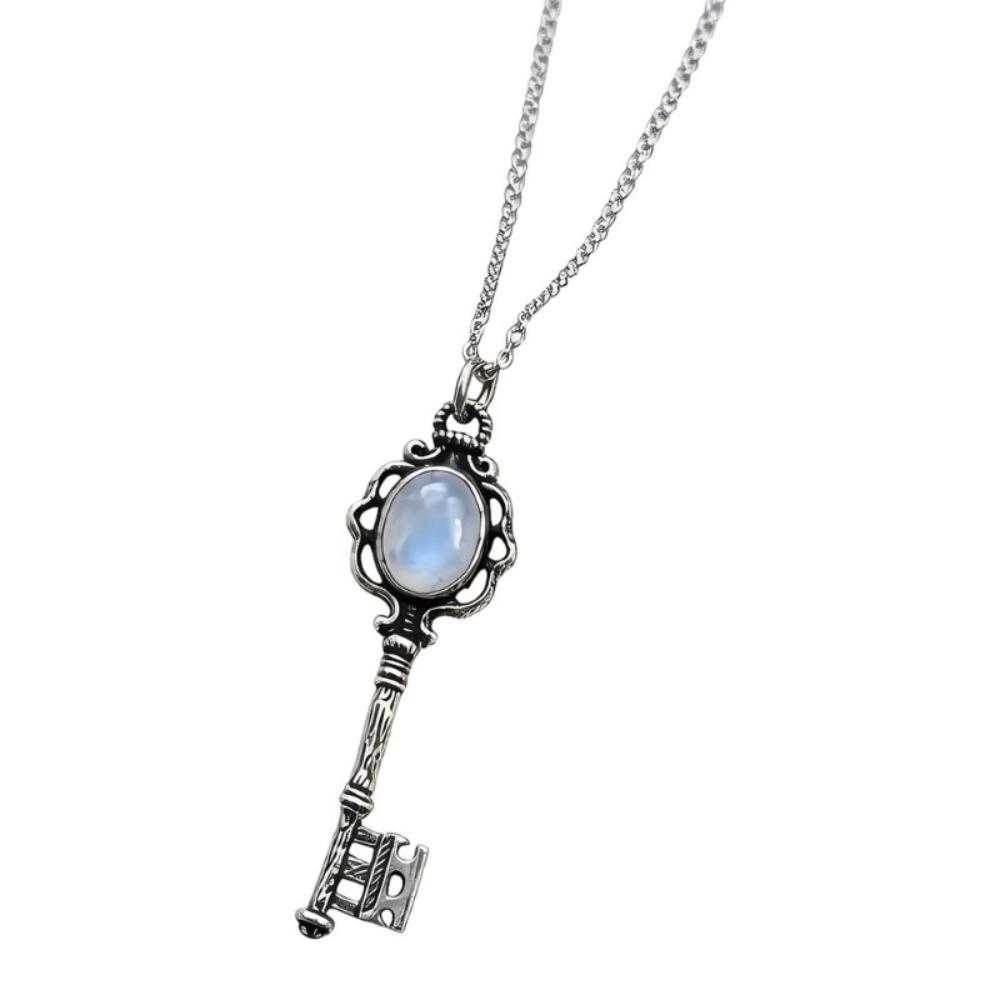 Retro Key Pendant Necklace Moonstone Obsidian Statement Jewellery Vintage Black Stone Necklace Party Accessories