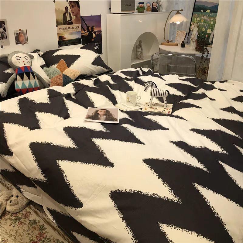 Комплект из четырех предметов из стираного хлопка с рисунком «Медведь», простыня, пододеяльник, комплект постельного белья из трех предметов, общежитие