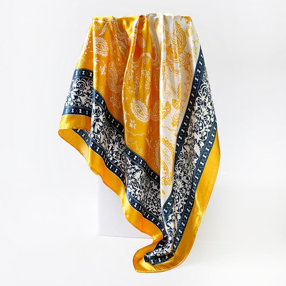 90*90CM Cashew Print Square Hijab Scarf Elegant Ladies Soft Satin Shawl Stylish Women's Decorative Beach Towel