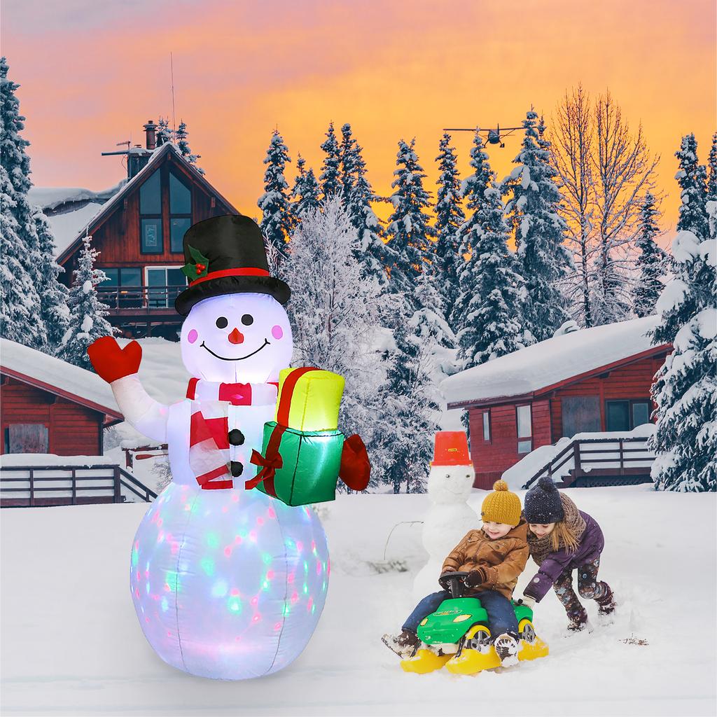5FT Christmas Inflatables Snowman Shaped LED Rotating Colored Lights Blow Up Xmas Inflatable Props