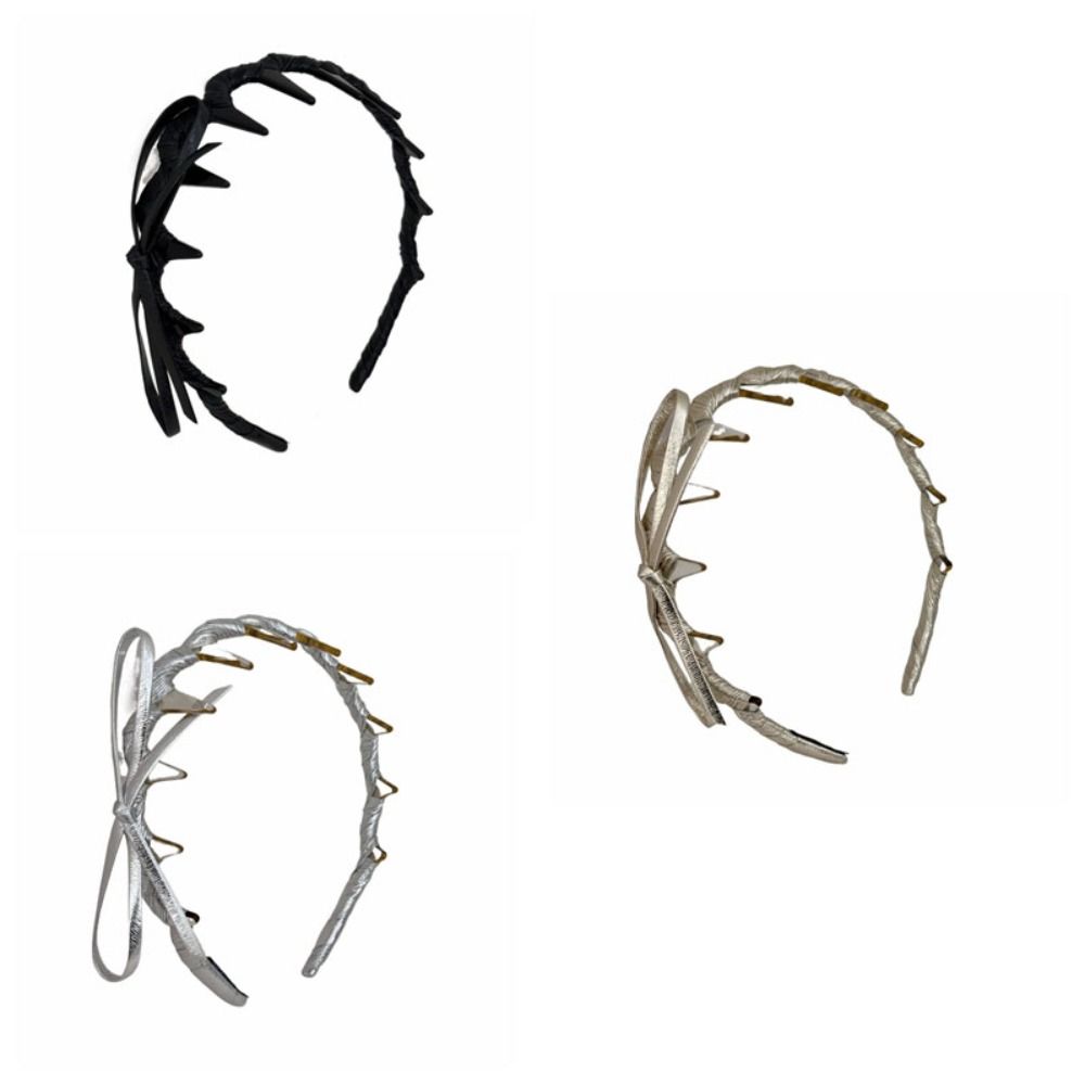 U-образная Волнистая Повязка на Волосы Тонкая Повязка из Искусственной Кожи Ретро Повязка на Голову с Бантом Девочка/Женщина