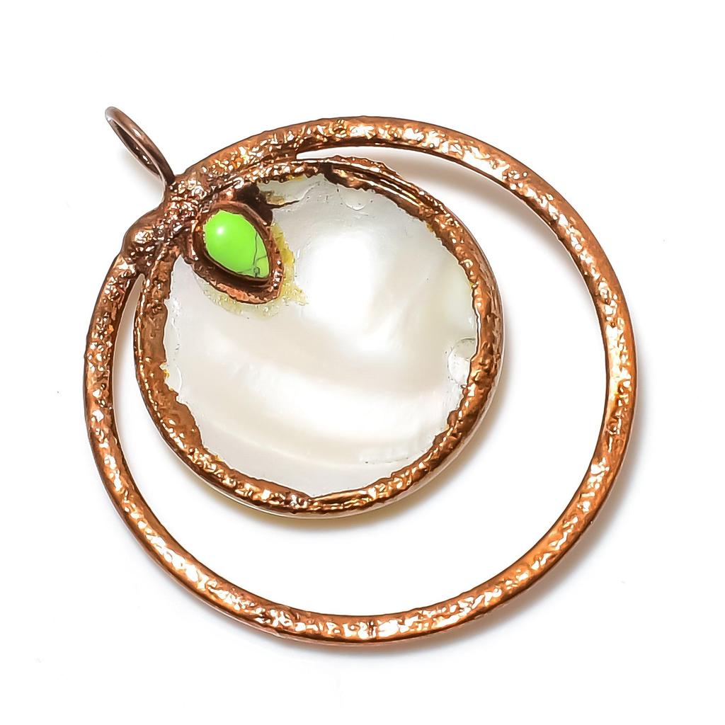 Mother of Pearl Pendant Gemstone Pendant Copper Electroformed Pendant, Handmade Jewelry Anniversary Gift