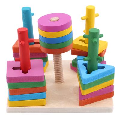 Деревянные детские развивающие игрушки интеллектуальные пять наборов блоков