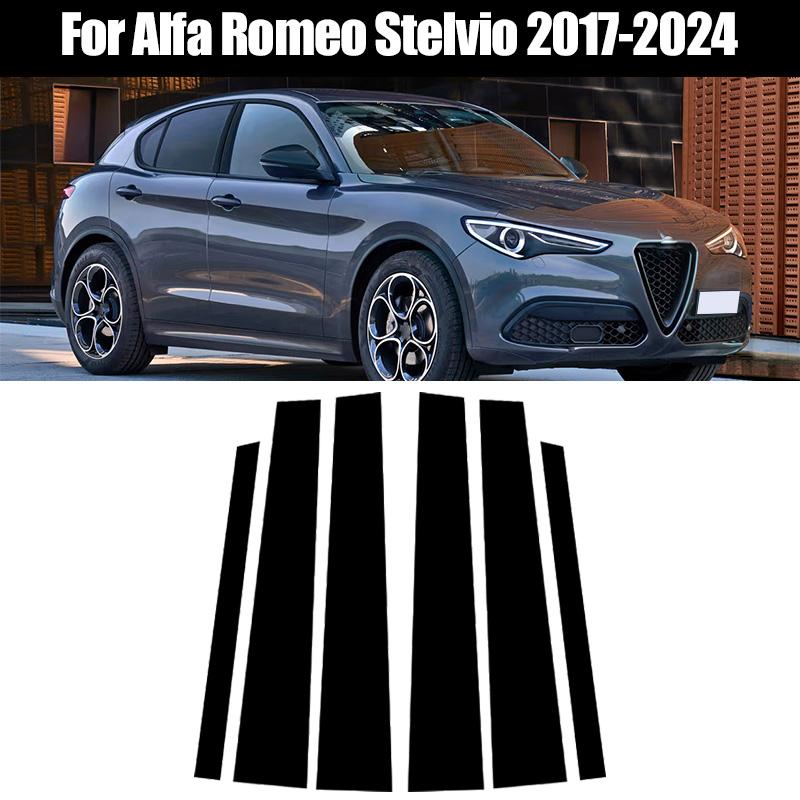 6 шт./комплект Подходит для Alfa Romeo Stelvio 2017-2024 Глянцевый черный Материал ПК Зеркальный эффект Накладка на стойку кузова (центральную, BC-стойку) Дверь автомобиля Окно