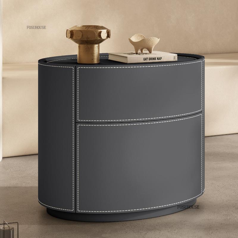 Modern Oval Bedside Table Home Furniture Solid Wood Storage Cabinet Designer Night Stand Minimalist Nightstands for Bedroom