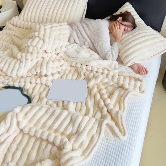 Пушистый плед Уютный плюшевый Однотонный Пушистый Толстый Полосатый Плед-пузырь Теплый Плед для дивана