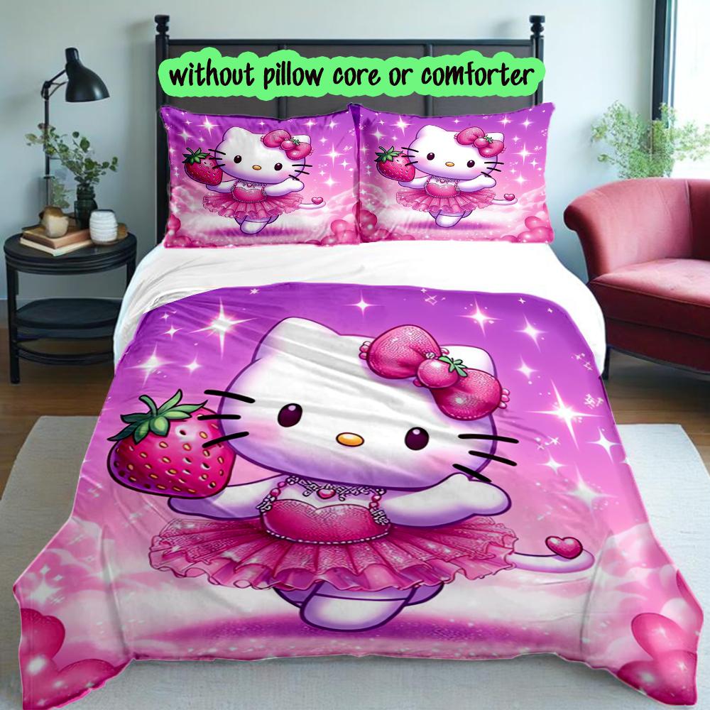 3pcs Duvet Cover Set, Hello Kitty Digital Print Bedding Set, Soft Comfortable Bedclothes For Bedroom, Guest Room