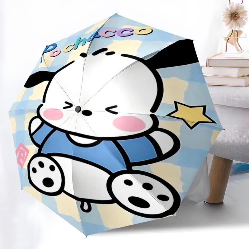 1pc Pochacco Automatic Folding Umbrella - Portable 3-Fold Design with 8-Bone Iron Frame, Perfect for Outdoor Use, Festive Gifts, Travel, Daily Use, Su