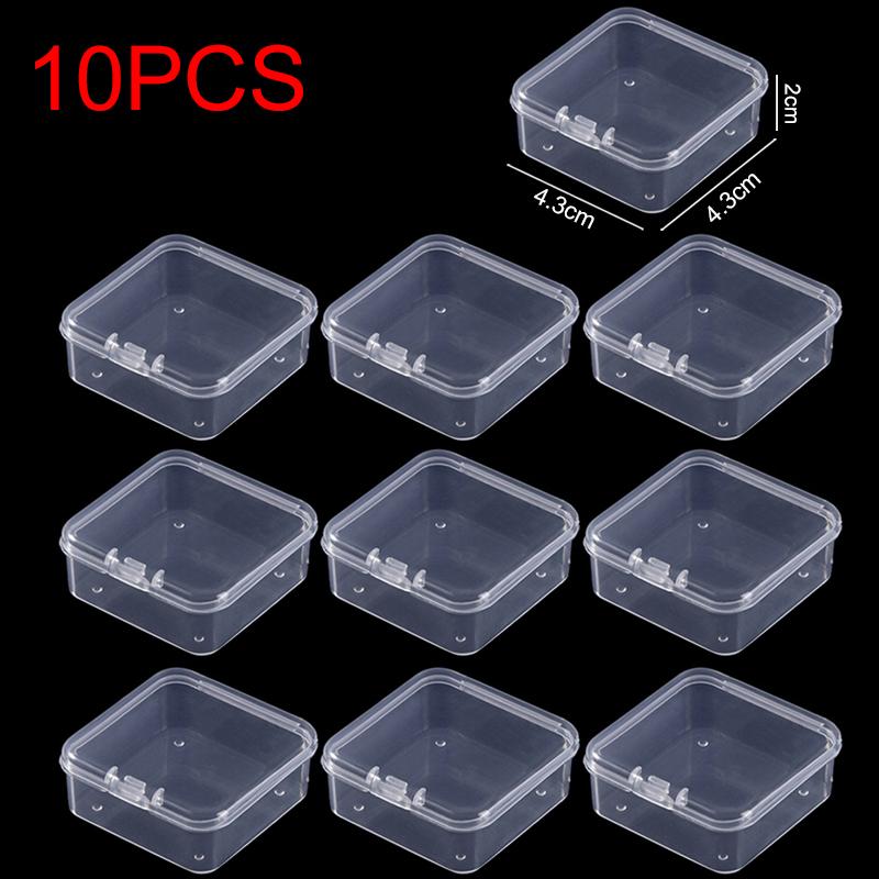 10PCS/Pack Portable Jewelry Storage Box Mini Transparent Plastic Square Jewelry Container Case for Earring Necklace Nail Art ZYF