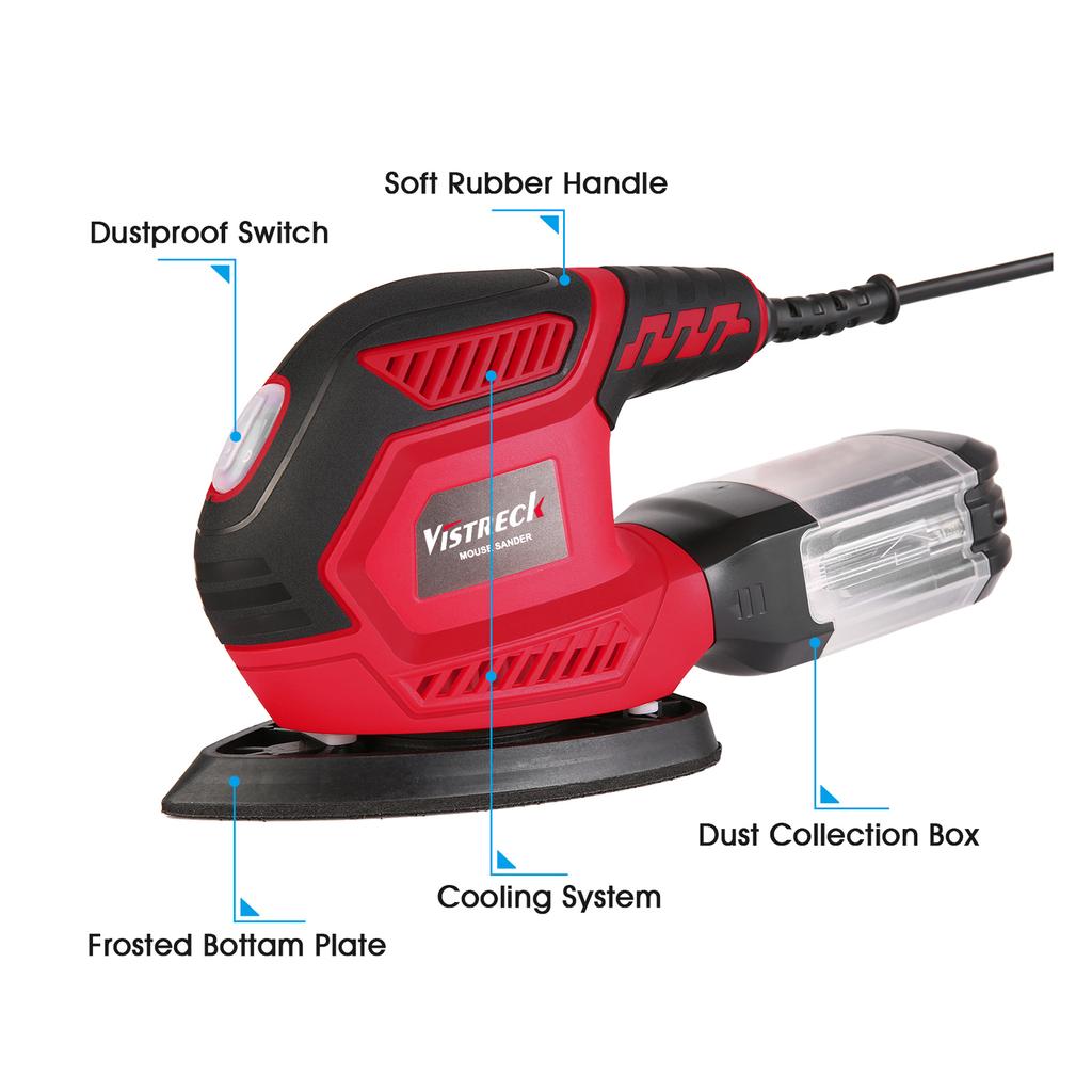 VISTRECK Detail Sander 1.6A 200W 14000 OPM Компактная шлифовальная машина Эффективная система сбора пыли с