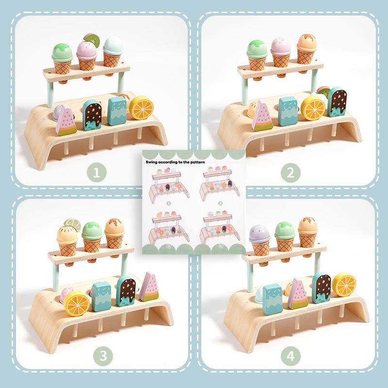 Wooden I Cream Counter Playset for Toddler Toys, Montessori Pretend Play Food Toys Kitchen Acssories