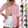Women's Casual Solid Color Tops Long Sleeve Button Loose Breathable Shirt