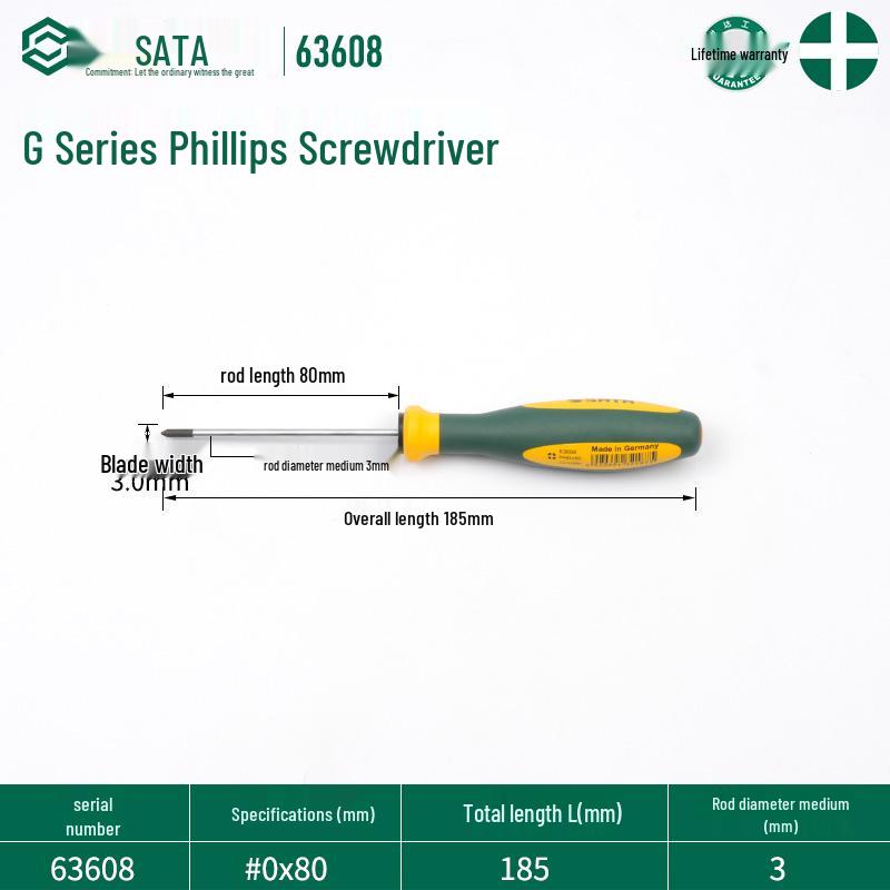 Набор отверток SATA G Series Phillips с сильным магнитом - Промышленный класс, Высокая твердость