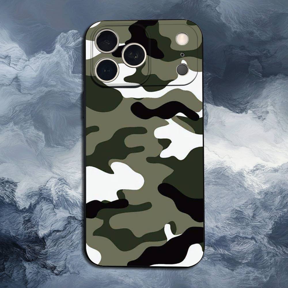 Fashion Camouflage Case For iPhone 15,16,12,14,17,13,11,Plus,Pro Max,8,7,XR,SE,XS,X,Mini,Soft Silicone Black