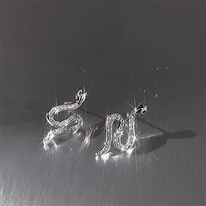 Full Crystal Rhinestone Snake Stud Earrings For Women Statement Unique Wedding Jewelry Brincos Pendientes