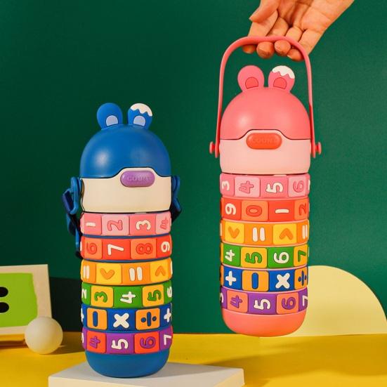 Бутылка для воды Kawaii Bear Детская мультяшная соломенная чашка для воды с ремешком Портативная герметичная бутылка для воды без BPA Бутылка для питьевой воды из нержавеющей стали