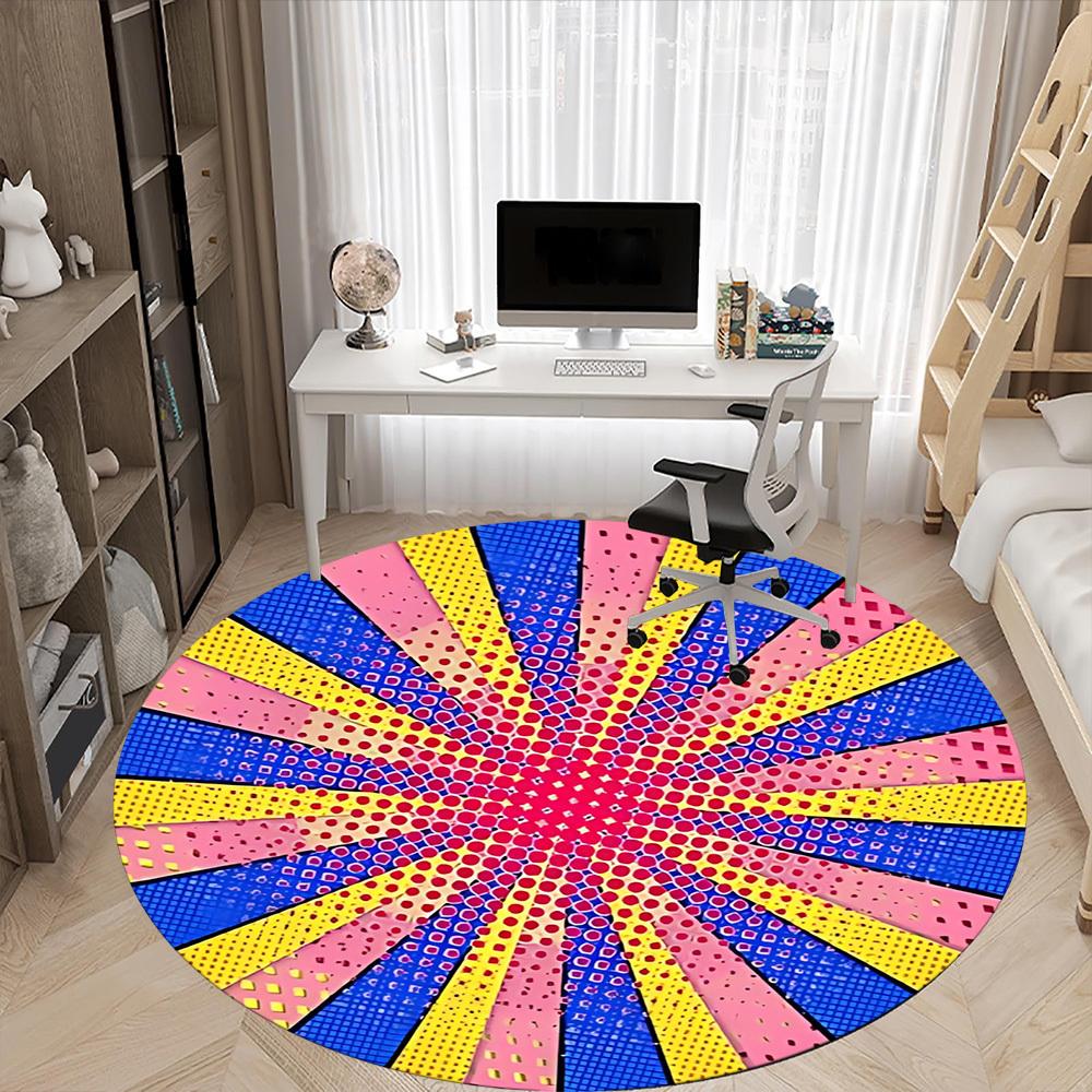 1pc Colorful Wheel Chair Carpet for Office, Round Polyester Mat, Indoor Decor for Office, Washable Non-slip Carpet yy251219132