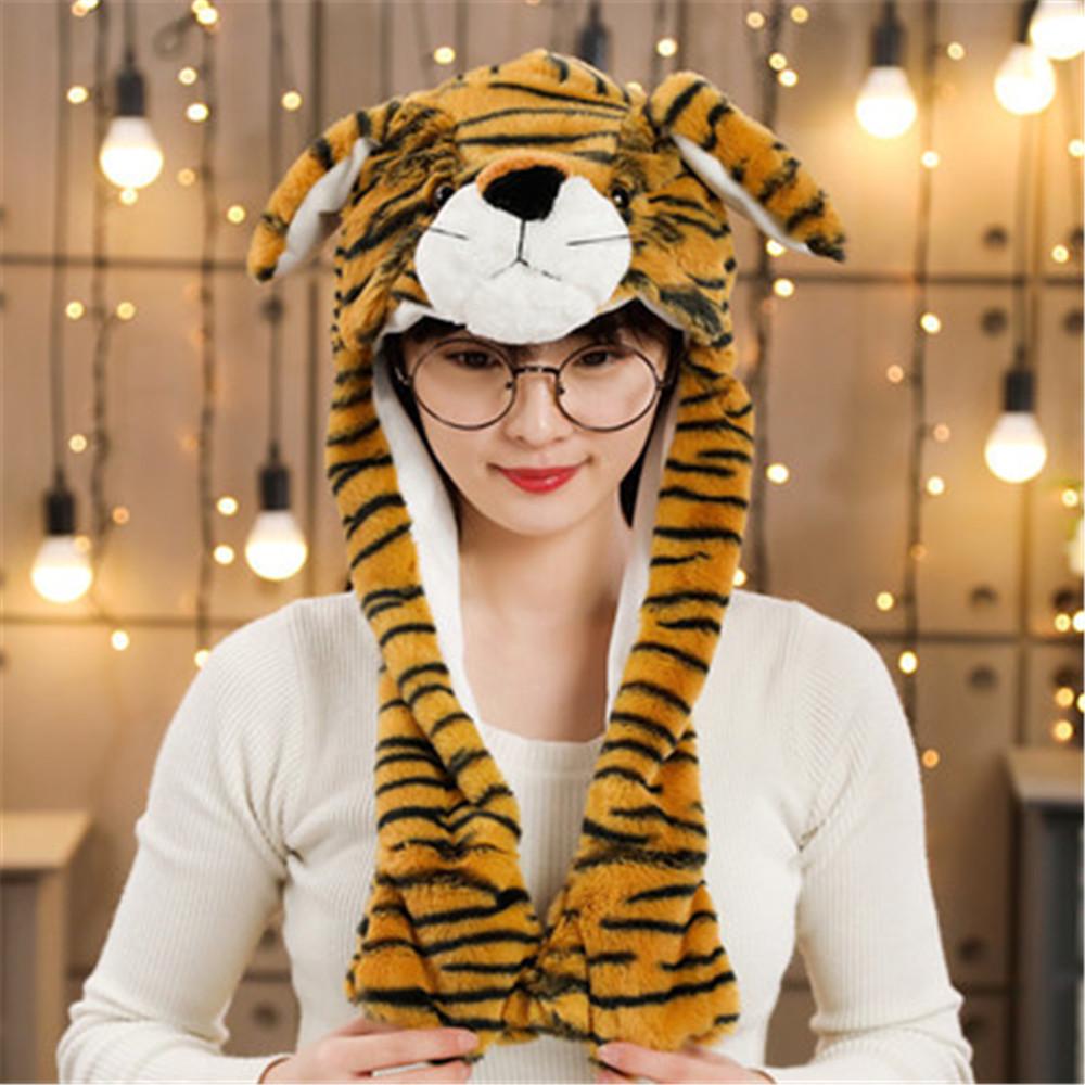 Милая двигающаяся прыгающая теплая шапка с ушками животных, забавная шапка, кролик, нажимной аэроподушка, плюшевая