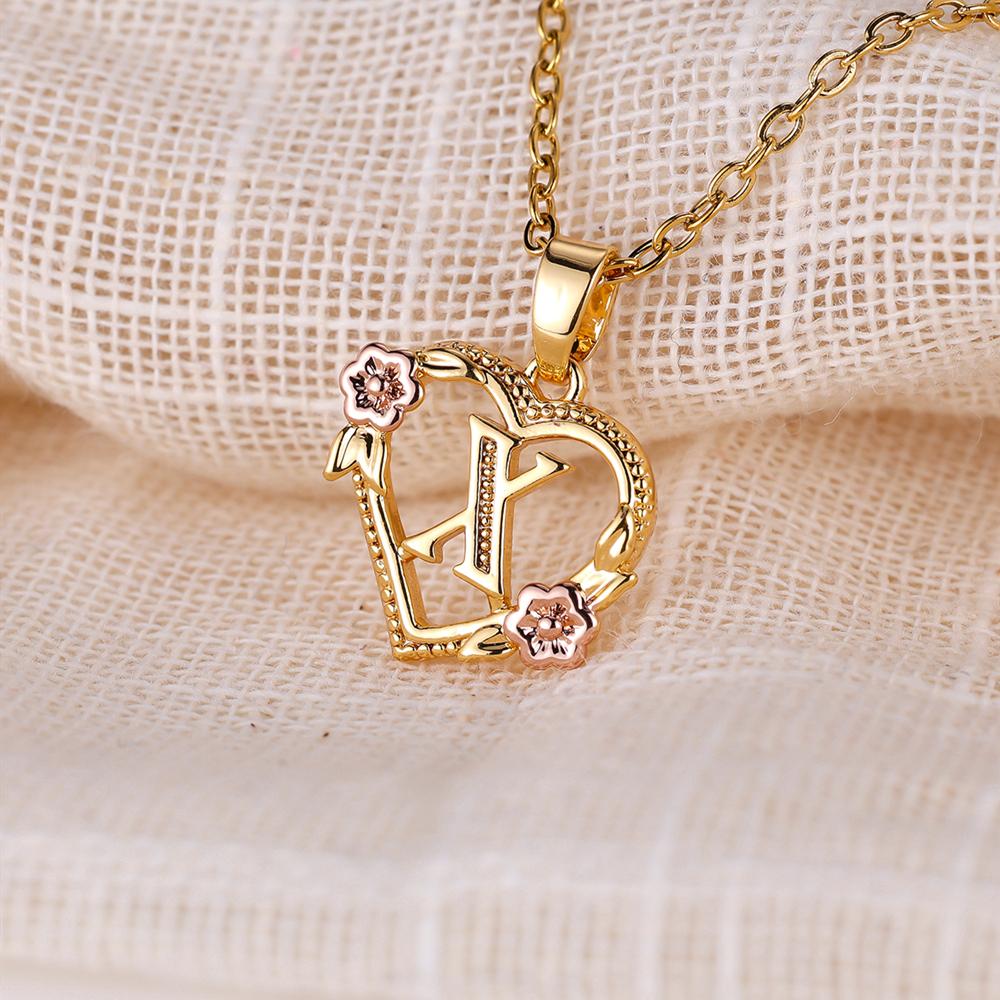 AZ буквы золотого цвета цветок инициалы ожерелье для женщин девушка сердце письмо колье ожерелье лучшие подарки алфавит ювелирные изделия