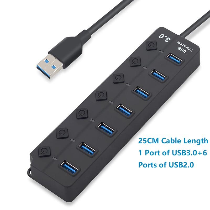 USB-концентратор 4/7 портов USB3.0 Разветвитель с выключателем Питания Внешний USB 2.0 Удлинитель Адаптер Станция Передачи Данных Док-станция