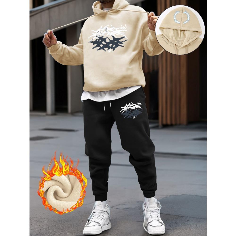Зимняя мода Принтованная толстовка и джоггеры, Удобный спортивный костюм для осени и зимы, Свободный и повседневный
