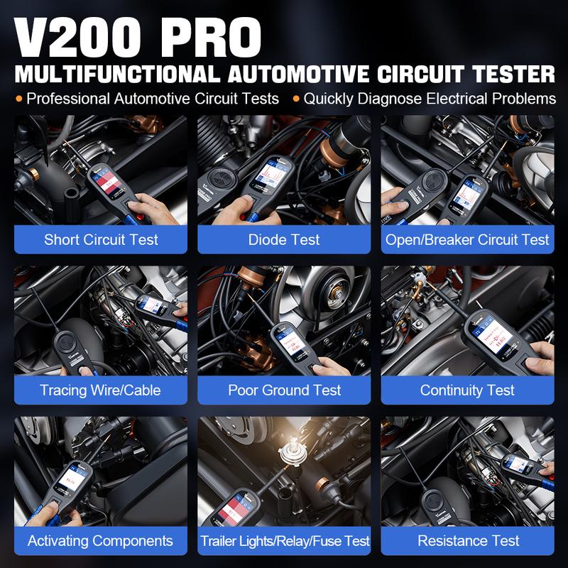 2026 VDIAGTOOL V200PRO 12/24В Пробник электрической цепи автомобиля с кабелем 40 футов/12 м Тестер цепи с тестированием реле/предохранителя Инструменты для поиска размыкателей