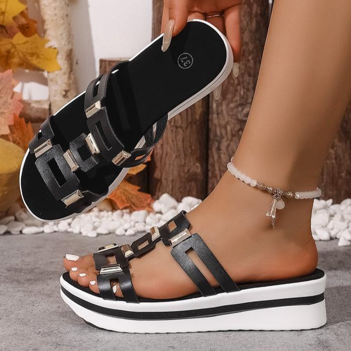 Металлические сандалии для лета, Новые пляжные с открытым носком, на толстой подошве, женские