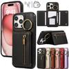 Ring Zipper Wallet Multi Card Flip Leather Case for iPhone 15 14 13 12 11 Pro Max XS MAX XR for Samsung S24 S23 S22 S21 S20 Ultra Plus A14 A13 A53 A54