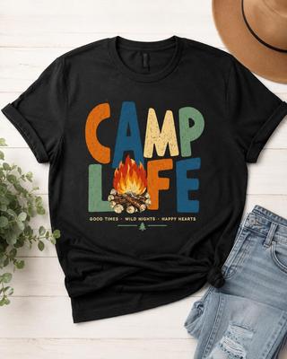 Retro Camp Life T-Shirt, Vintage Campfire Tee, Outdoor Adventure Apparel